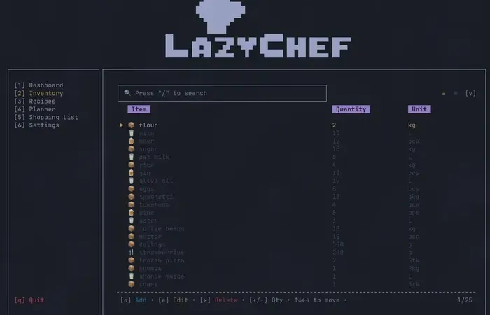 CLI-based kitchen assistant helping manage recipes, inventory, shopping lists and meal planning