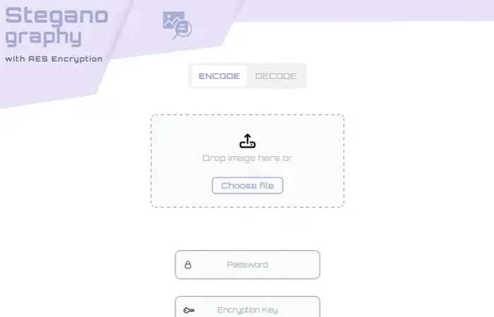 Steganography tool interface for encoding and decoding secrets or passwords in PNG images